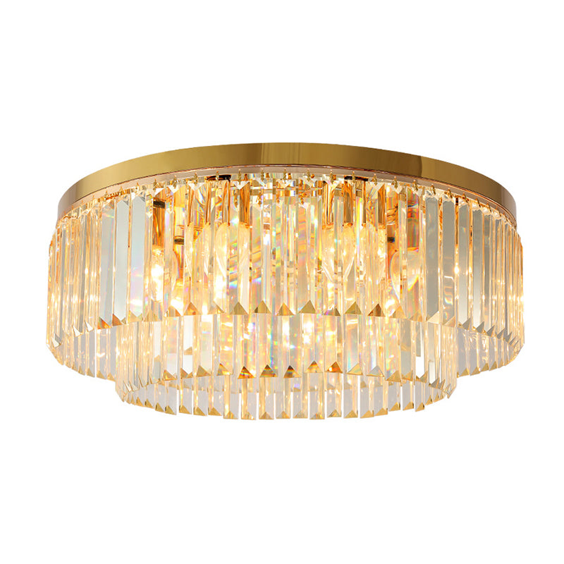Drum Tri-Prism Crystal Flush Mount Lighting Minimalist Gold Flush Mount Fixture for Living Room Clearhalo 'Ceiling Lights' 'Close To Ceiling Lights' 'Close to ceiling' 'Flush mount' Lighting' 2136198