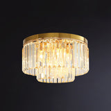 Drum Tri-Prism Crystal Flush Mount Lighting Minimalist Gold Flush Mount Fixture for Living Room Gold 15.5" Clearhalo 'Ceiling Lights' 'Close To Ceiling Lights' 'Close to ceiling' 'Flush mount' Lighting' 2136199