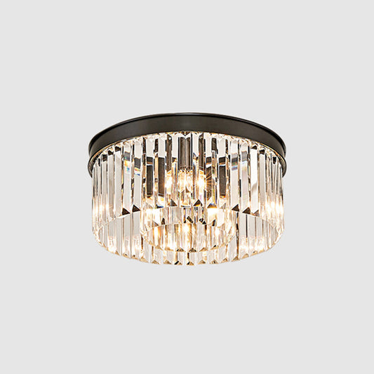 Round Shaped Living Room Flush Mount Prismatic Crystal Modern Flushmount Ceiling Light 4 Black Clearhalo 'Ceiling Lights' 'Close To Ceiling Lights' 'Close to ceiling' 'Flush mount' Lighting' 2136208