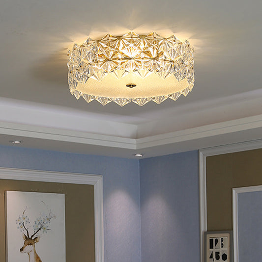 Contemporary Drum Flush Ceiling Light Snowflake Crystal Living Room Flushmount Ceiling Light in Clear Clear Clearhalo 'Ceiling Lights' 'Close To Ceiling Lights' 'Close to ceiling' 'Flush mount' Lighting' 2136212