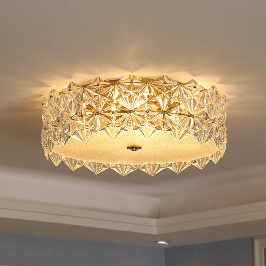 Contemporary Drum Flush Ceiling Light Snowflake Crystal Living Room Flushmount Ceiling Light in Clear Clearhalo 'Ceiling Lights' 'Close To Ceiling Lights' 'Close to ceiling' 'Flush mount' Lighting' 2136213