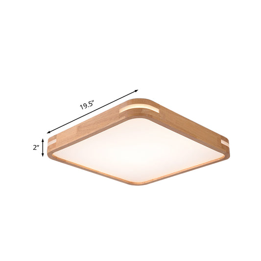 Square Ceiling Mounted Light Modernism Wood Beige LED Flush Mount Lamp in White/Warm/Natural Light, 12"/16"/19.5"/23.5" Wide Clearhalo 'Ceiling Lights' 'Close To Ceiling Lights' 'Close to ceiling' 'Flush mount' Lighting' 213621