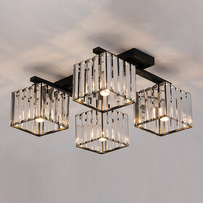 Artistic Square Flush Light Tri-Prism Crystal Living Room Flush Ceiling Light Fixture 4 Black Clearhalo 'Ceiling Lights' 'Close To Ceiling Lights' 'Close to ceiling' 'Flush mount' Lighting' 2136266