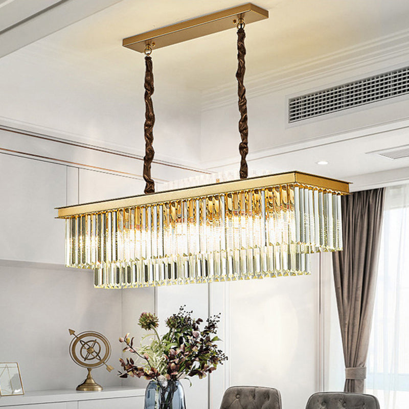 2-Tier Rectangle Living Room Pendant Light Tri-Prism Crystal Artistic Hanging Island Light Clearhalo 'Ceiling Lights' 'Island Lights' Lighting' 2136277