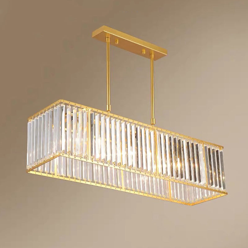 Minimalism Rectangular Island Pendant Light Clear Crystal 4 Heads Living Room Ceiling Light Clearhalo 'Ceiling Lights' 'Island Lights' Lighting' 2136282