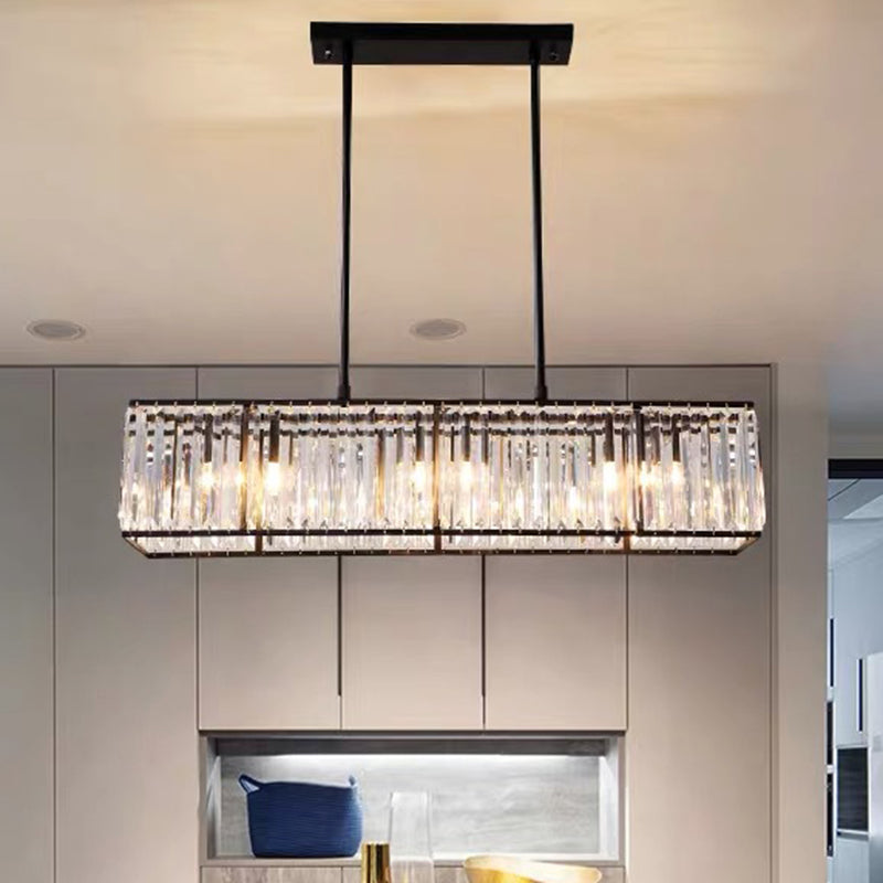 Minimalism Rectangular Island Pendant Light Clear Crystal 4 Heads Living Room Ceiling Light Black Clearhalo 'Ceiling Lights' 'Island Lights' Lighting' 2136283