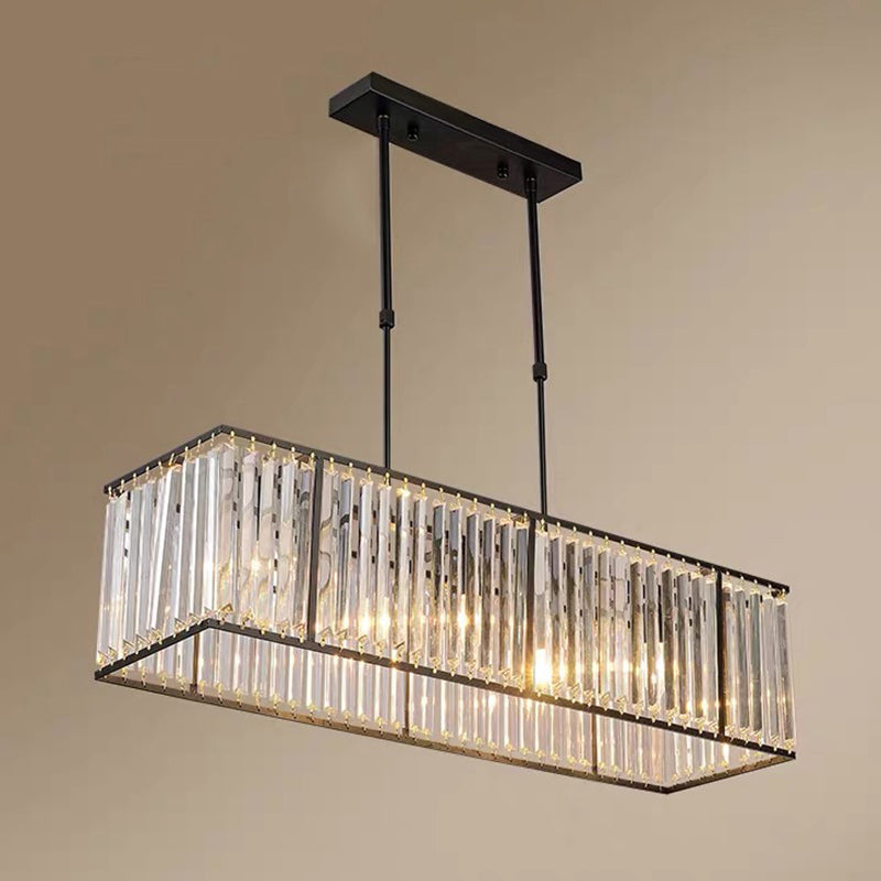 Minimalism Rectangular Island Pendant Light Clear Crystal 4 Heads Living Room Ceiling Light Clearhalo 'Ceiling Lights' 'Island Lights' Lighting' 2136286