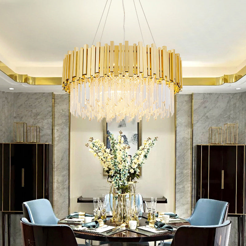 Geometrical Suspension Light Modern Crystal Prism 12 Heads Living Room Island Chandelier Light in Gold Gold Round Clearhalo 'Ceiling Lights' 'Island Lights' Lighting' 2136287