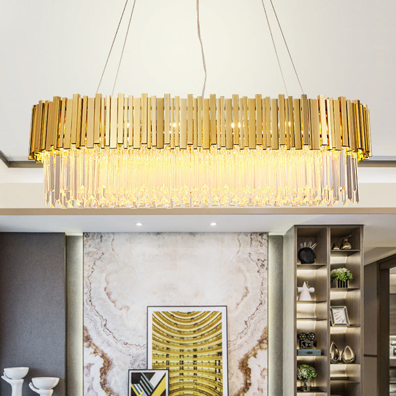 Geometrical Suspension Light Modern Crystal Prism 12 Heads Living Room Island Chandelier Light in Gold Gold Oval Clearhalo 'Ceiling Lights' 'Island Lights' Lighting' 2136289
