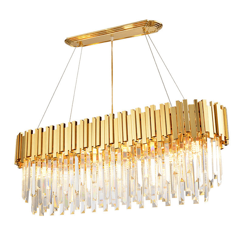 Geometrical Suspension Light Modern Crystal Prism 12 Heads Living Room Island Chandelier Light in Gold Clearhalo 'Ceiling Lights' 'Island Lights' Lighting' 2136290