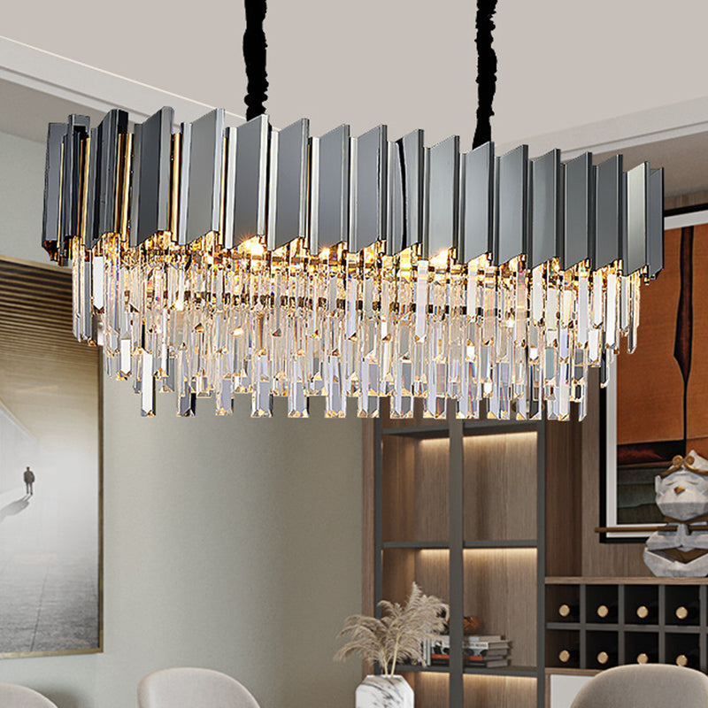 Prismatic Crystal Oval Island Light Fixture Contemporary Black Ceiling Pendant Light for Dining Room Black Clearhalo 'Ceiling Lights' 'Island Lights' Lighting' 2136291