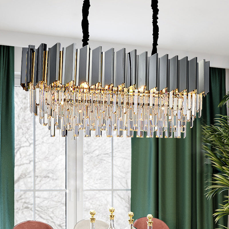Prismatic Crystal Oval Island Light Fixture Contemporary Black Ceiling Pendant Light for Dining Room Clearhalo 'Ceiling Lights' 'Island Lights' Lighting' 2136293