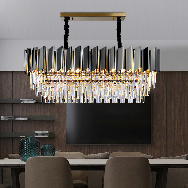 Prismatic Crystal Oval Island Light Fixture Contemporary Black Ceiling Pendant Light for Dining Room Clearhalo 'Ceiling Lights' 'Island Lights' Lighting' 2136294