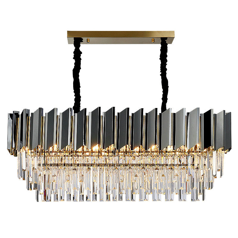 Prismatic Crystal Oval Island Light Fixture Contemporary Black Ceiling Pendant Light for Dining Room Clearhalo 'Ceiling Lights' 'Island Lights' Lighting' 2136295
