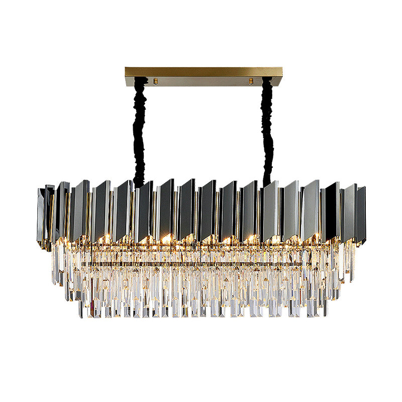 Prismatic Crystal Oval Island Light Fixture Contemporary Black Ceiling Pendant Light for Dining Room Clearhalo 'Ceiling Lights' 'Island Lights' Lighting' 2136296