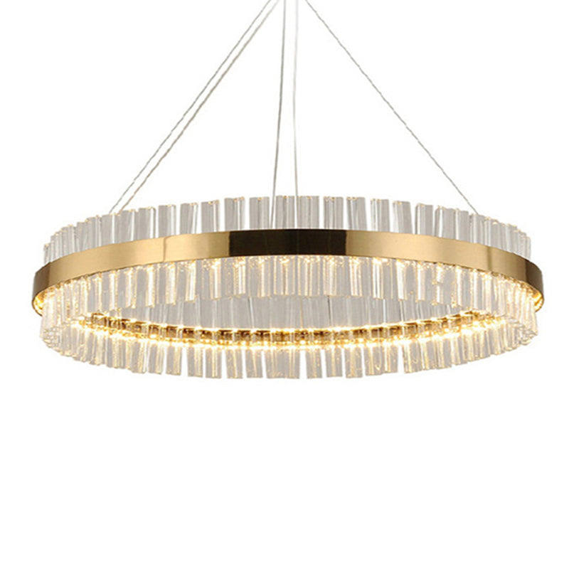 Ring Tri-Prism Crystal Pendant Light Simplicity Gold LED Hanging Island Light for Living Room Clearhalo 'Ceiling Lights' 'Island Lights' Lighting' 2136298