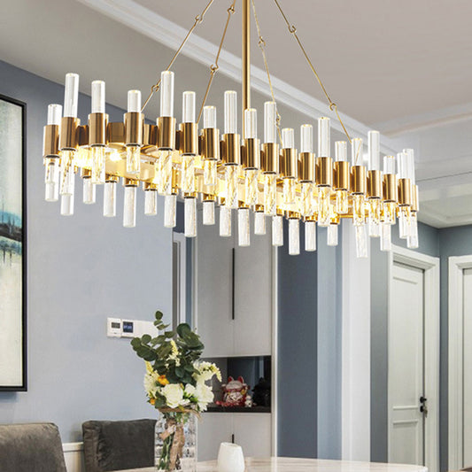 Loop Shaped Chandelier Pendant Light Post-Modern Crystal Rod Gold Hanging Lighting Gold Oval Clearhalo 'Ceiling Lights' 'Chandeliers' 'Modern Chandeliers' 'Modern' Lighting' 2136348