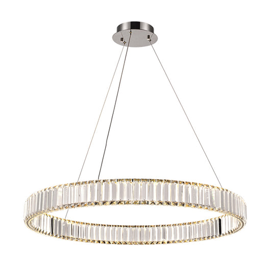 Clear Crystal Circle Chandelier Pendant Light Post-Modern LED Hanging Light for Living Room Silver 1 Tier Clearhalo 'Ceiling Lights' 'Chandeliers' 'Modern Chandeliers' 'Modern' Lighting' 2136373