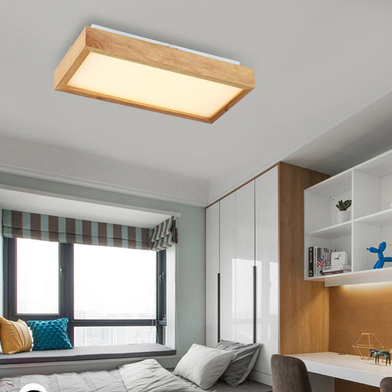 Beige Rectangle Ceiling Mounted Light Minimalist Wood 1/4 Lights Flush Mount in White/Warm Light with Acrylic Diffuser 1 Wood Clearhalo 'Ceiling Lights' 'Close To Ceiling Lights' 'Close to ceiling' 'Flush mount' Lighting' 213638