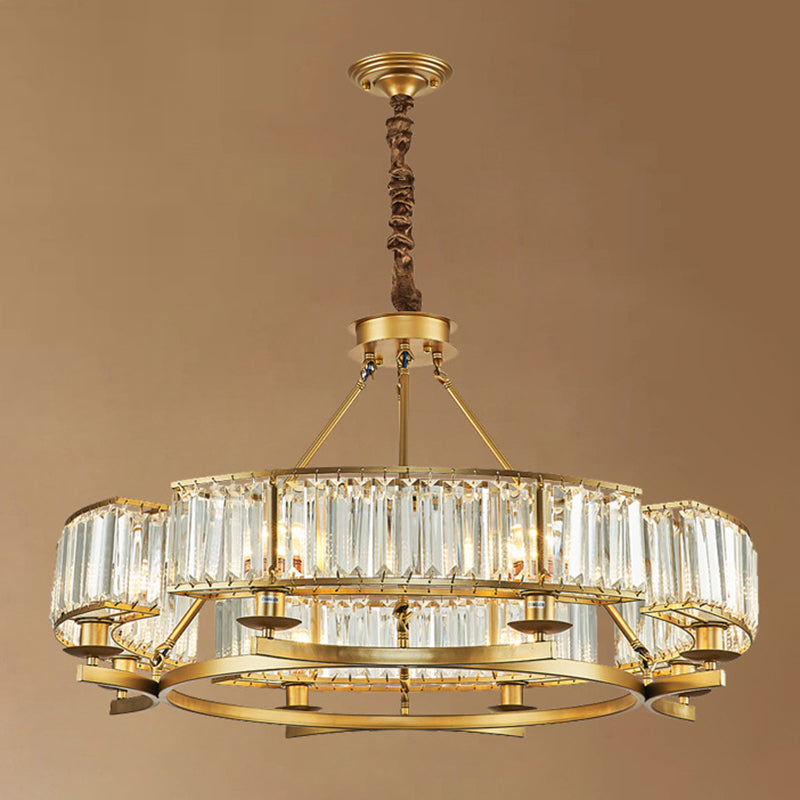 Circular Living Room Chandelier Pendant Light Tri-Prism Crystal Simplicity Pendant Light Fixture 10 Gold Clearhalo 'Ceiling Lights' 'Chandeliers' 'Modern Chandeliers' 'Modern' Lighting' 2136382