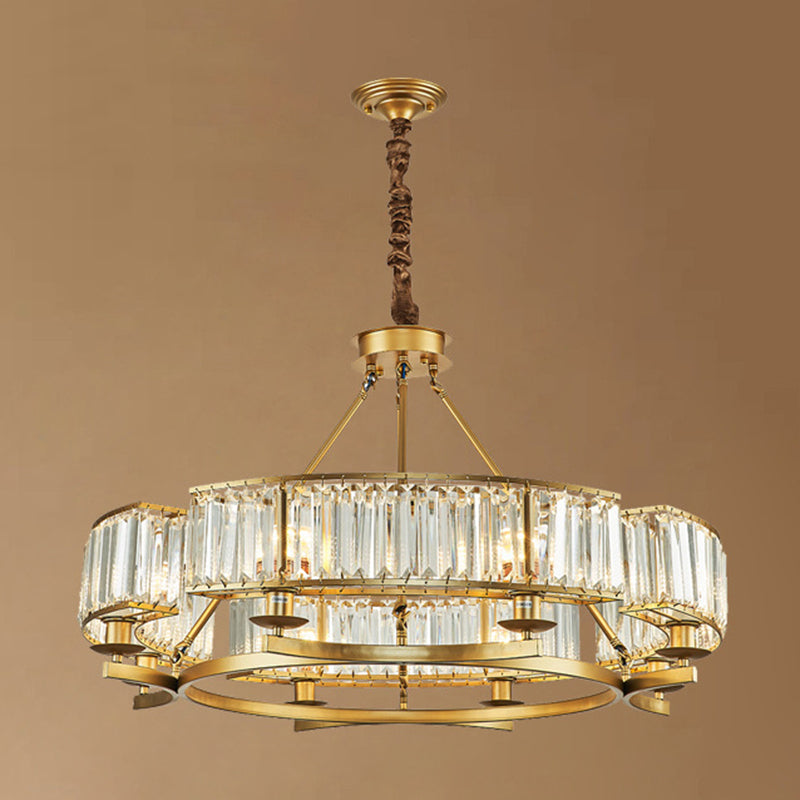 Circular Living Room Chandelier Pendant Light Tri-Prism Crystal Simplicity Pendant Light Fixture 8 Gold Clearhalo 'Ceiling Lights' 'Chandeliers' 'Modern Chandeliers' 'Modern' Lighting' 2136383