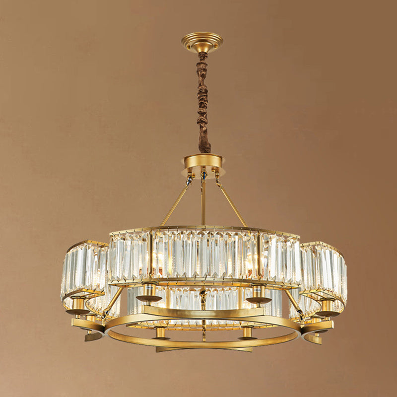Circular Living Room Chandelier Pendant Light Tri-Prism Crystal Simplicity Pendant Light Fixture 6 Gold Clearhalo 'Ceiling Lights' 'Chandeliers' 'Modern Chandeliers' 'Modern' Lighting' 2136384