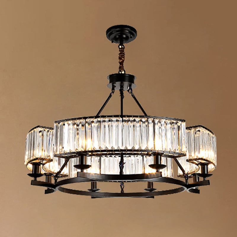 Circular Living Room Chandelier Pendant Light Tri-Prism Crystal Simplicity Pendant Light Fixture 6 Black Clearhalo 'Ceiling Lights' 'Chandeliers' 'Modern Chandeliers' 'Modern' Lighting' 2136386