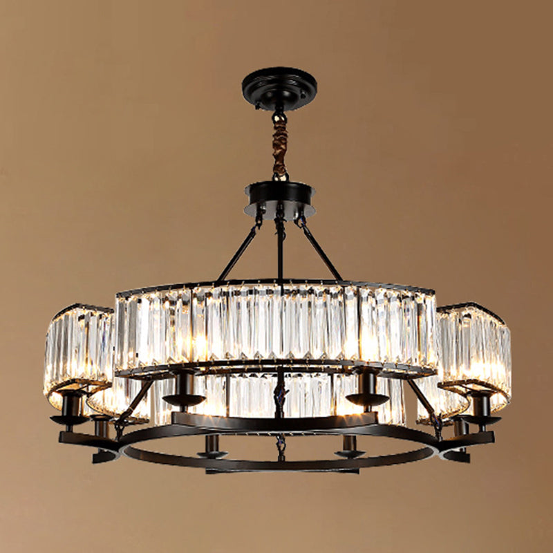 Circular Living Room Chandelier Pendant Light Tri-Prism Crystal Simplicity Pendant Light Fixture 8 Black Clearhalo 'Ceiling Lights' 'Chandeliers' 'Modern Chandeliers' 'Modern' Lighting' 2136387