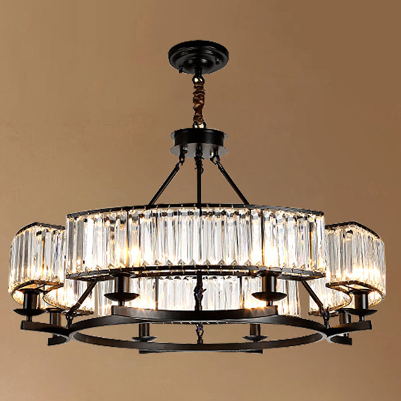 Circular Living Room Chandelier Pendant Light Tri-Prism Crystal Simplicity Pendant Light Fixture 10 Black Clearhalo 'Ceiling Lights' 'Chandeliers' 'Modern Chandeliers' 'Modern' Lighting' 2136388