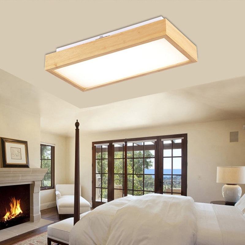 Beige Rectangle Ceiling Mounted Light Minimalist Wood 1/4 Lights Flush Mount in White/Warm Light with Acrylic Diffuser Clearhalo 'Ceiling Lights' 'Close To Ceiling Lights' 'Close to ceiling' 'Flush mount' Lighting' 213639