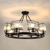 Artistic Ring Shaped Suspension Light Clear Crystal Living Room Chandelier Light in Black 8 Black Clearhalo 'Ceiling Lights' 'Chandeliers' 'Modern Chandeliers' 'Modern' Lighting' 2136390