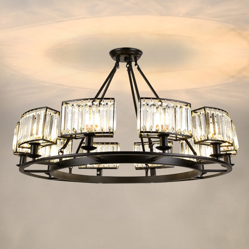 Artistic Ring Shaped Suspension Light Clear Crystal Living Room Chandelier Light in Black 10 Black Clearhalo 'Ceiling Lights' 'Chandeliers' 'Modern Chandeliers' 'Modern' Lighting' 2136391