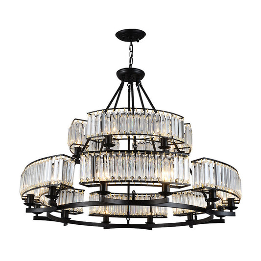 Artistic Ring Shaped Suspension Light Clear Crystal Living Room Chandelier Light in Black 18 Black Clearhalo 'Ceiling Lights' 'Chandeliers' 'Modern Chandeliers' 'Modern' Lighting' 2136392
