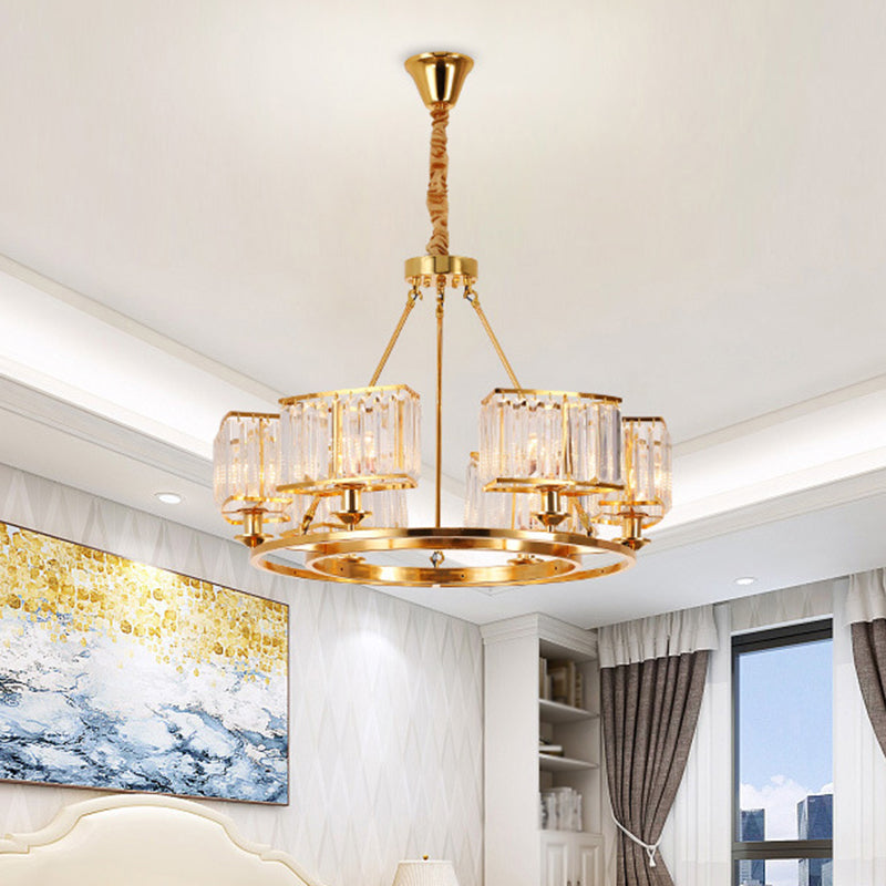 K9 Crystal Circular Chandelier Lighting Minimalist Gold Pendant Light for Dining Room 6 Gold Clearhalo 'Ceiling Lights' 'Chandeliers' 'Modern Chandeliers' 'Modern' Lighting' 2136394