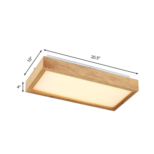 Beige Rectangle Ceiling Mounted Light Minimalist Wood 1/4 Lights Flush Mount in White/Warm Light with Acrylic Diffuser Clearhalo 'Ceiling Lights' 'Close To Ceiling Lights' 'Close to ceiling' 'Flush mount' Lighting' 213641