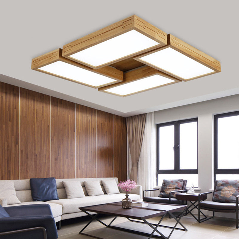 Beige Rectangle Ceiling Mounted Light Minimalist Wood 1/4 Lights Flush Mount in White/Warm Light with Acrylic Diffuser 4 Wood Clearhalo 'Ceiling Lights' 'Close To Ceiling Lights' 'Close to ceiling' 'Flush mount' Lighting' 213642