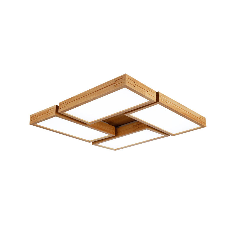 Beige Rectangle Ceiling Mounted Light Minimalist Wood 1/4 Lights Flush Mount in White/Warm Light with Acrylic Diffuser Clearhalo 'Ceiling Lights' 'Close To Ceiling Lights' 'Close to ceiling' 'Flush mount' Lighting' 213644