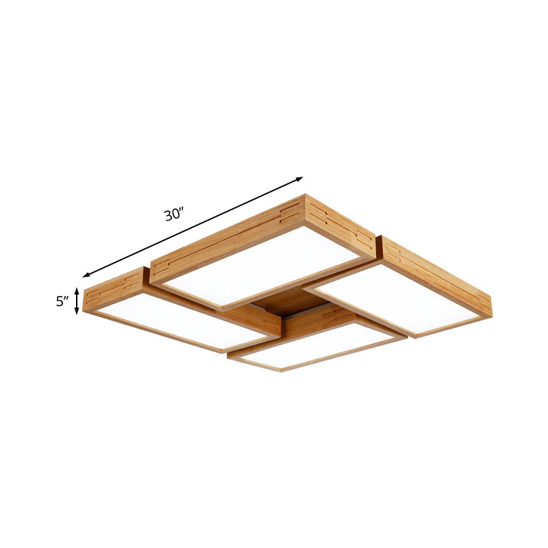 Beige Rectangle Ceiling Mounted Light Minimalist Wood 1/4 Lights Flush Mount in White/Warm Light with Acrylic Diffuser Clearhalo 'Ceiling Lights' 'Close To Ceiling Lights' 'Close to ceiling' 'Flush mount' Lighting' 213645