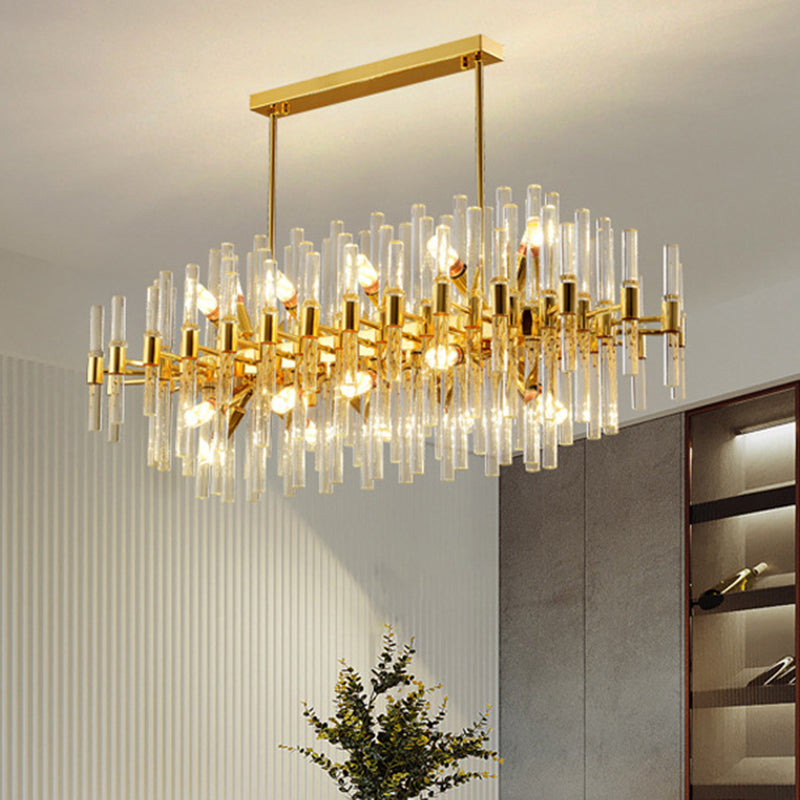 Geometrical Shaped Crystal Rod Chandelier Light Post-Postmodern Gold Pendant Light Fixture Clearhalo 'Ceiling Lights' 'Chandeliers' 'Modern Chandeliers' 'Modern' Lighting' 2136470