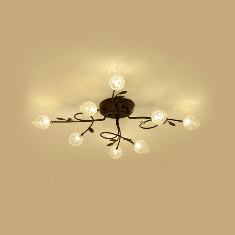 Branch Bubbled Glass Ceiling Lighting Contemporary 8/12/16/20 Lights Black/Gold Flush Mount Ceiling Fixture with Metal Arm Clearhalo 'Ceiling Lights' 'Chandeliers' 'Close To Ceiling Lights' 'Close to ceiling' 'Glass shade' 'Glass' 'Semi-flushmount' Lighting' 213650