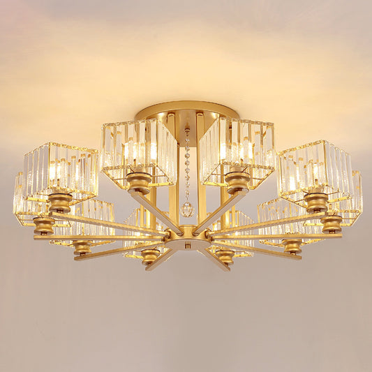 Artistic Radial Suspension Light Metallic Living Room Chandelier Light with K9 Crystal Block Shade 10 Gold Clearhalo 'Ceiling Lights' 'Chandeliers' 'Modern Chandeliers' 'Modern' Lighting' 2136500