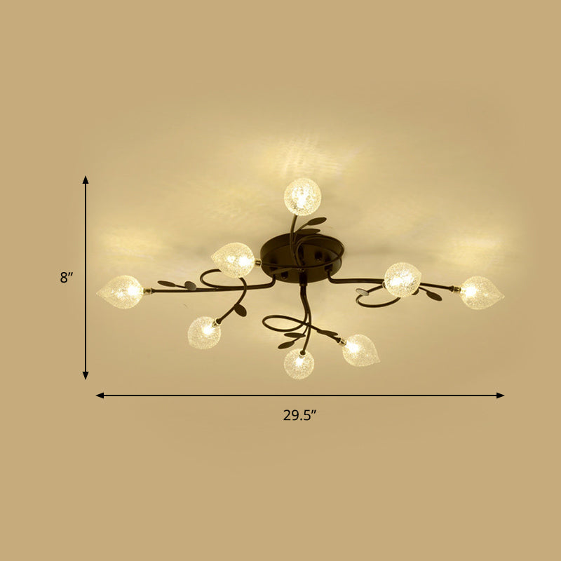 Branch Bubbled Glass Ceiling Lighting Contemporary 8/12/16/20 Lights Black/Gold Flush Mount Ceiling Fixture with Metal Arm Clearhalo 'Ceiling Lights' 'Chandeliers' 'Close To Ceiling Lights' 'Close to ceiling' 'Glass shade' 'Glass' 'Semi-flushmount' Lighting' 213651
