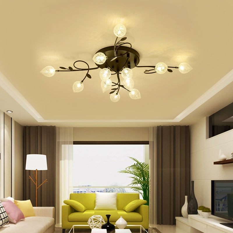 Branch Bubbled Glass Ceiling Lighting Contemporary 8/12/16/20 Lights Black/Gold Flush Mount Ceiling Fixture with Metal Arm Clearhalo 'Ceiling Lights' 'Chandeliers' 'Close To Ceiling Lights' 'Close to ceiling' 'Glass shade' 'Glass' 'Semi-flushmount' Lighting' 213653