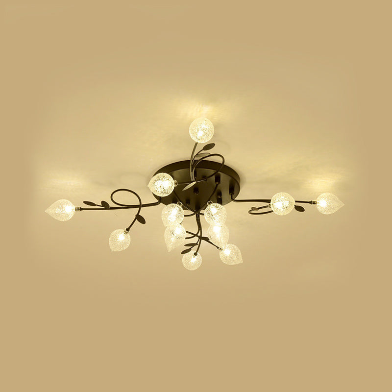 Branch Bubbled Glass Ceiling Lighting Contemporary 8/12/16/20 Lights Black/Gold Flush Mount Ceiling Fixture with Metal Arm Clearhalo 'Ceiling Lights' 'Chandeliers' 'Close To Ceiling Lights' 'Close to ceiling' 'Glass shade' 'Glass' 'Semi-flushmount' Lighting' 213654