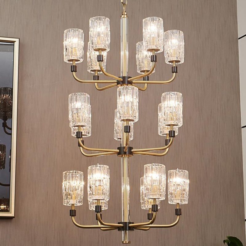 Cylinder Shade Chandelier Lighting Minimalist Prismatic Crystal Gold Pendant Light 18 Gold Clearhalo 'Ceiling Lights' 'Chandeliers' 'Modern Chandeliers' 'Modern' Lighting' 2136543