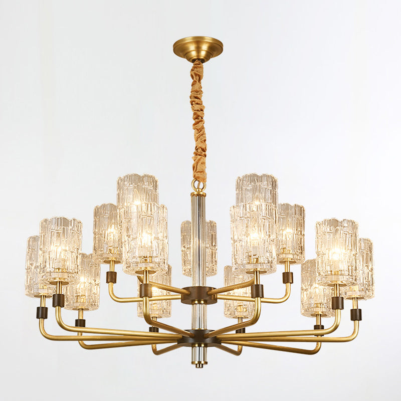 Cylinder Shade Chandelier Lighting Minimalist Prismatic Crystal Gold Pendant Light Clearhalo 'Ceiling Lights' 'Chandeliers' 'Modern Chandeliers' 'Modern' Lighting' 2136545