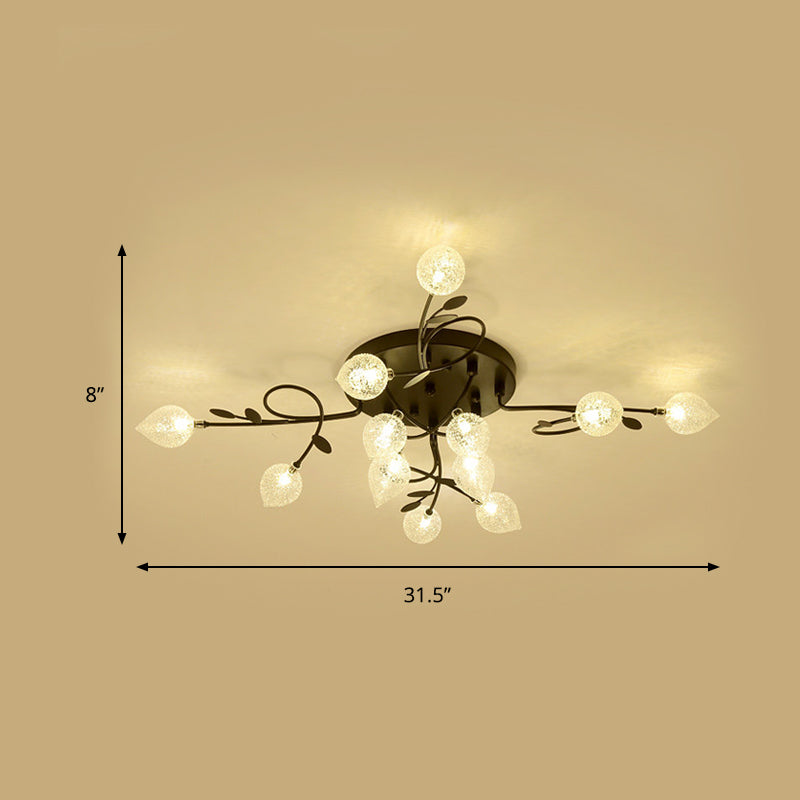 Branch Bubbled Glass Ceiling Lighting Contemporary 8/12/16/20 Lights Black/Gold Flush Mount Ceiling Fixture with Metal Arm Clearhalo 'Ceiling Lights' 'Chandeliers' 'Close To Ceiling Lights' 'Close to ceiling' 'Glass shade' 'Glass' 'Semi-flushmount' Lighting' 213655