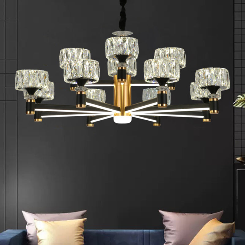 Round Shade Living Room Ceiling Lighting Faceted Crystal Postmodern Chandelier Light Fixture in Black 12 Black Clearhalo 'Ceiling Lights' 'Chandeliers' 'Modern Chandeliers' 'Modern' Lighting' 2136552