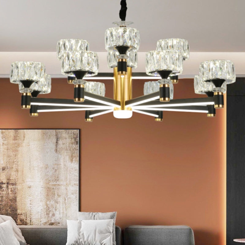 Round Shade Living Room Ceiling Lighting Faceted Crystal Postmodern Chandelier Light Fixture in Black Clearhalo 'Ceiling Lights' 'Chandeliers' 'Modern Chandeliers' 'Modern' Lighting' 2136553