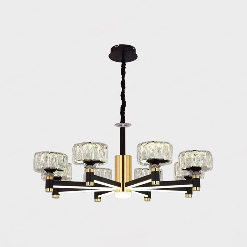 Round Shade Living Room Ceiling Lighting Faceted Crystal Postmodern Chandelier Light Fixture in Black 8 Black Clearhalo 'Ceiling Lights' 'Chandeliers' 'Modern Chandeliers' 'Modern' Lighting' 2136556